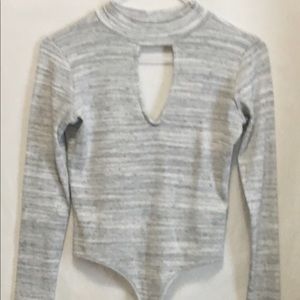 Akira mock neck long sleeve bodysuit grey size medium